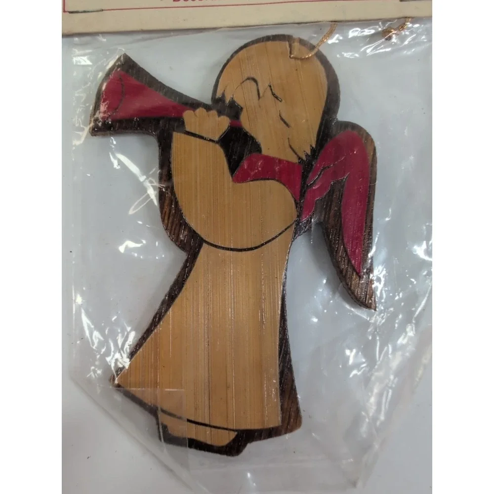 Vintage Wooden Angel Cutout Christmas Ornament Handmade Hanging Rustic 4 In
